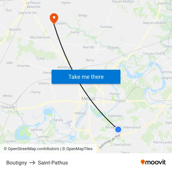 Boutigny to Saint-Pathus map