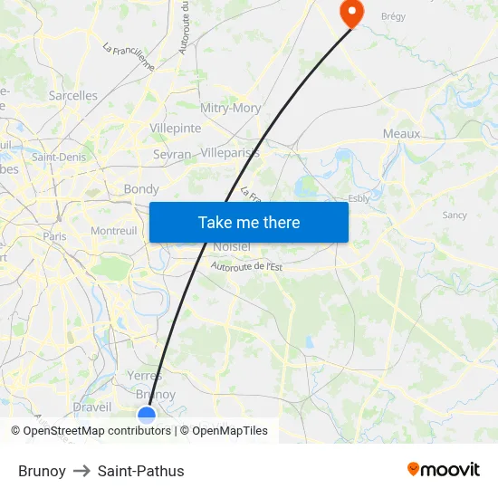 Brunoy to Saint-Pathus map