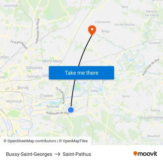 Bussy-Saint-Georges to Saint-Pathus map