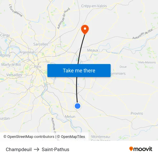 Champdeuil to Saint-Pathus map