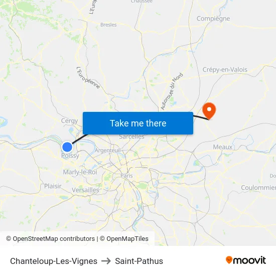 Chanteloup-Les-Vignes to Saint-Pathus map