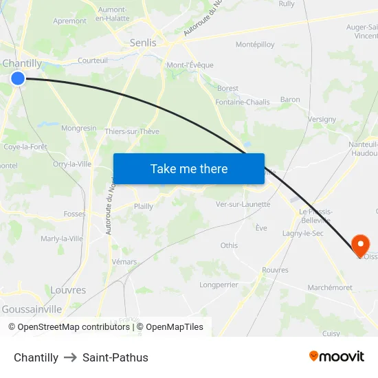 Chantilly to Saint-Pathus map