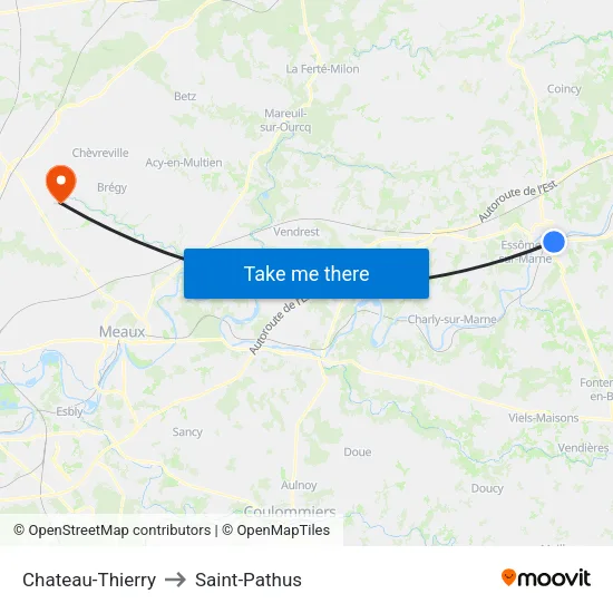 Chateau-Thierry to Saint-Pathus map
