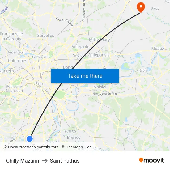 Chilly-Mazarin to Saint-Pathus map