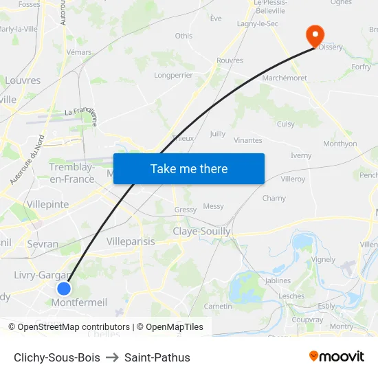 Clichy-Sous-Bois to Saint-Pathus map