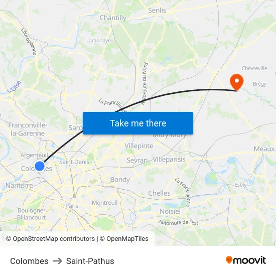 Colombes to Saint-Pathus map
