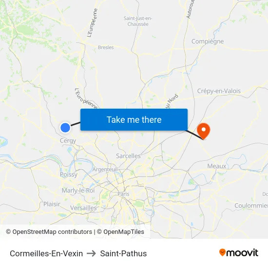 Cormeilles-En-Vexin to Saint-Pathus map