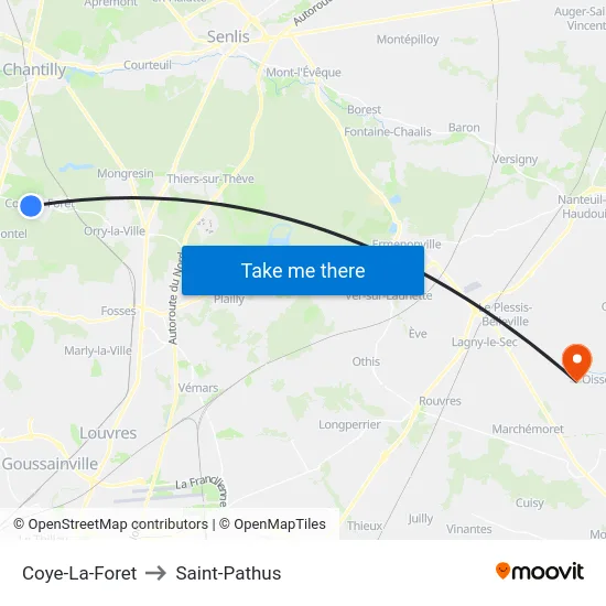 Coye-La-Foret to Saint-Pathus map