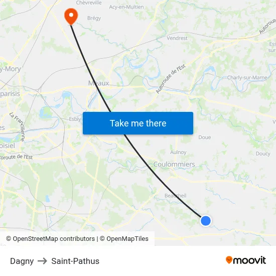 Dagny to Saint-Pathus map