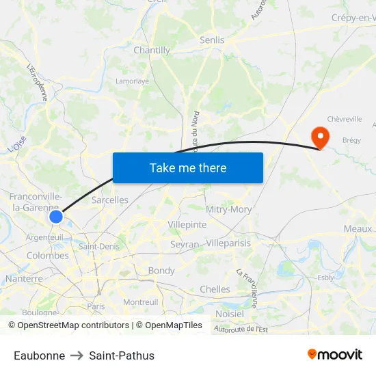 Eaubonne to Saint-Pathus map