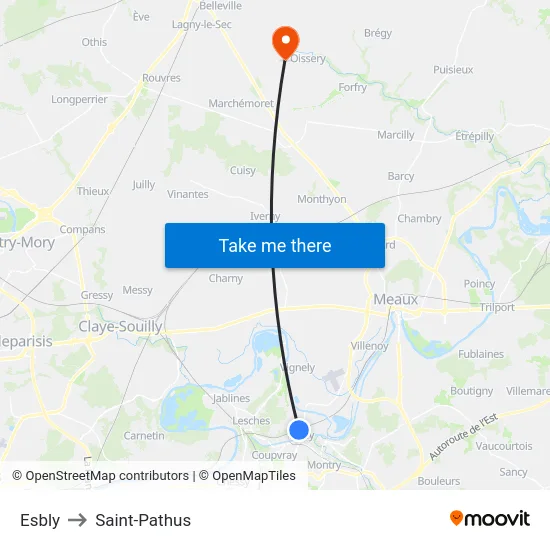Esbly to Saint-Pathus map