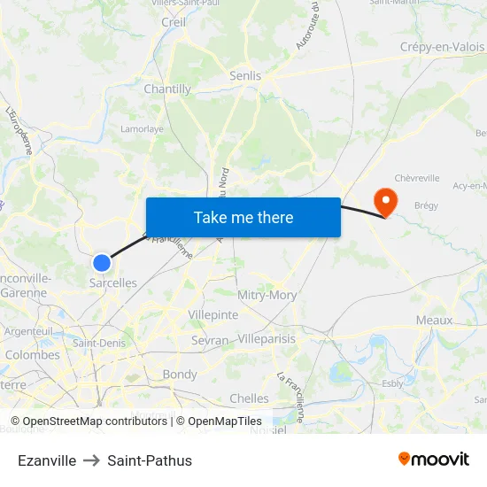 Ezanville to Saint-Pathus map