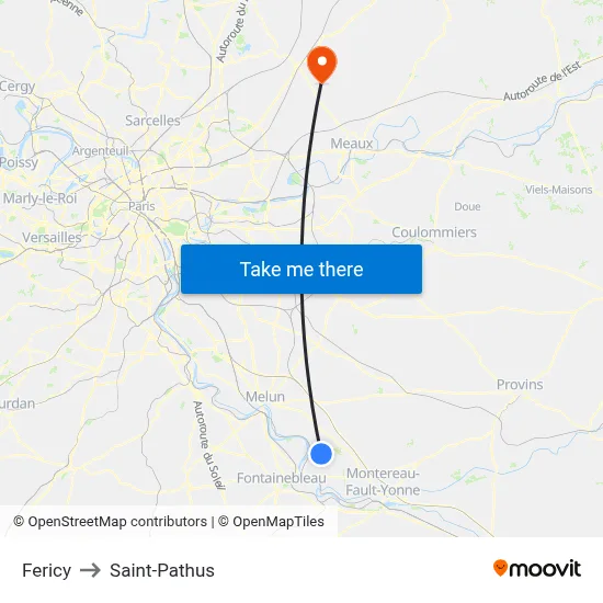 Fericy to Saint-Pathus map