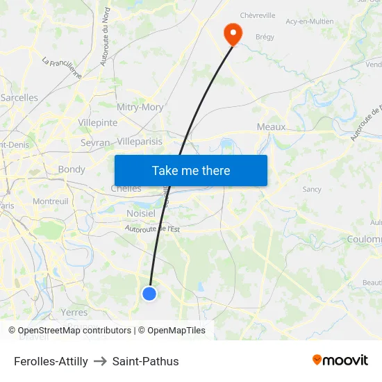 Ferolles-Attilly to Saint-Pathus map