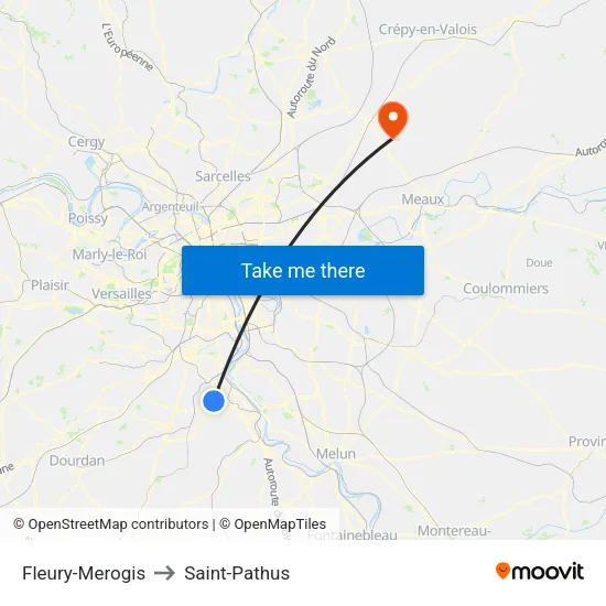 Fleury-Merogis to Saint-Pathus map