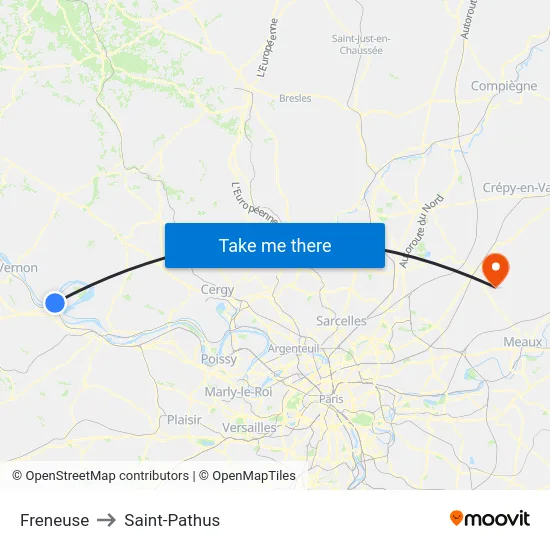 Freneuse to Saint-Pathus map