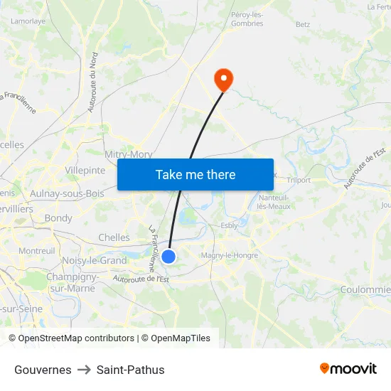 Gouvernes to Saint-Pathus map