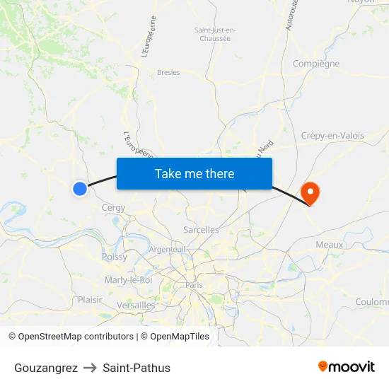Gouzangrez to Saint-Pathus map