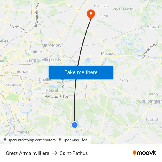 Gretz-Armainvilliers to Saint-Pathus map