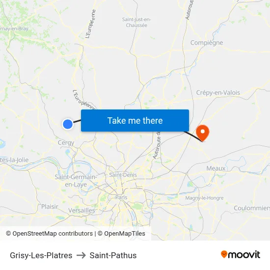 Grisy-Les-Platres to Saint-Pathus map