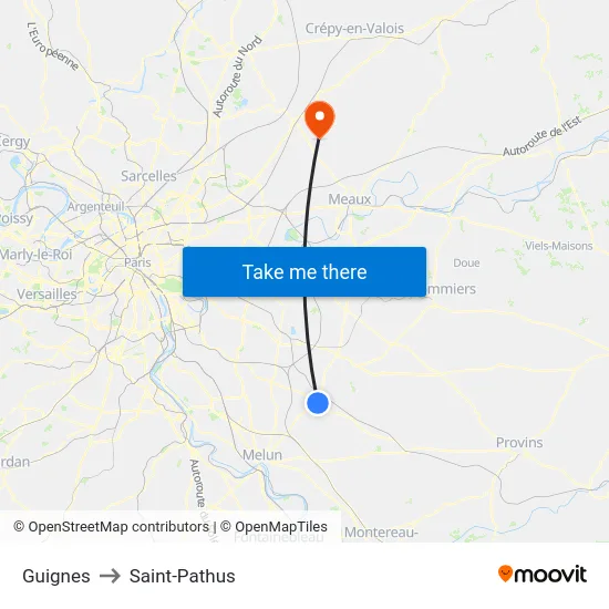 Guignes to Saint-Pathus map