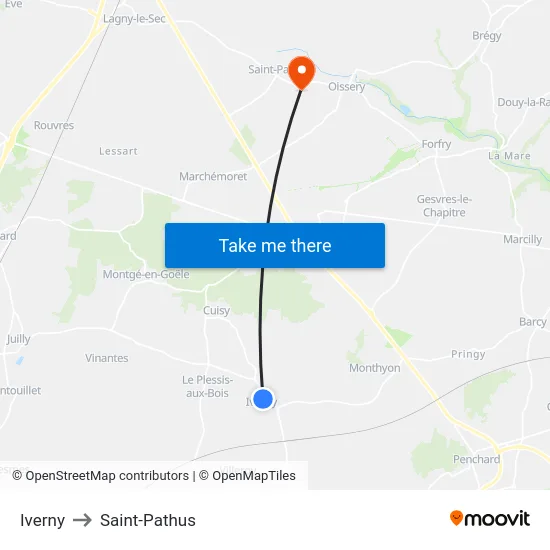 Iverny to Saint-Pathus map