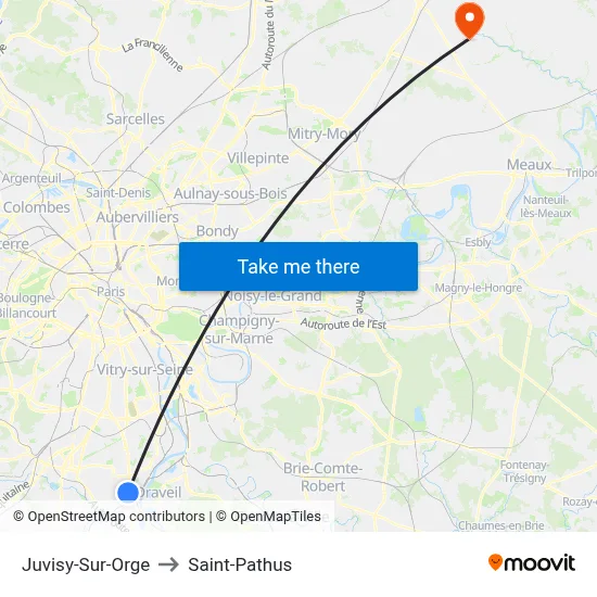 Juvisy-Sur-Orge to Saint-Pathus map