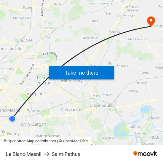 Le Blanc-Mesnil to Saint-Pathus map