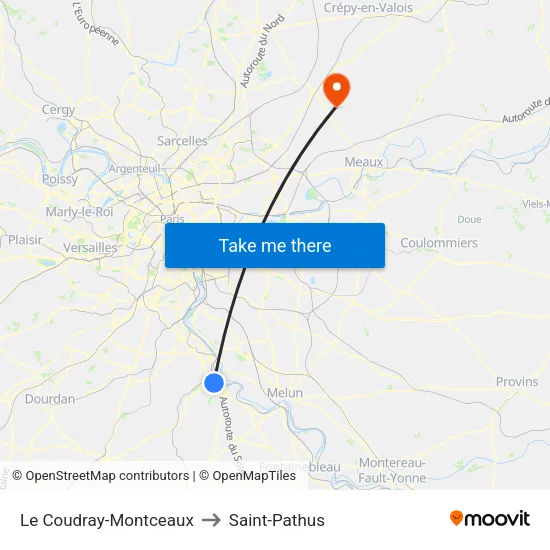 Le Coudray-Montceaux to Saint-Pathus map