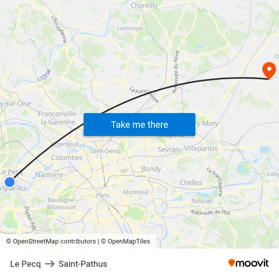 Le Pecq to Saint-Pathus map