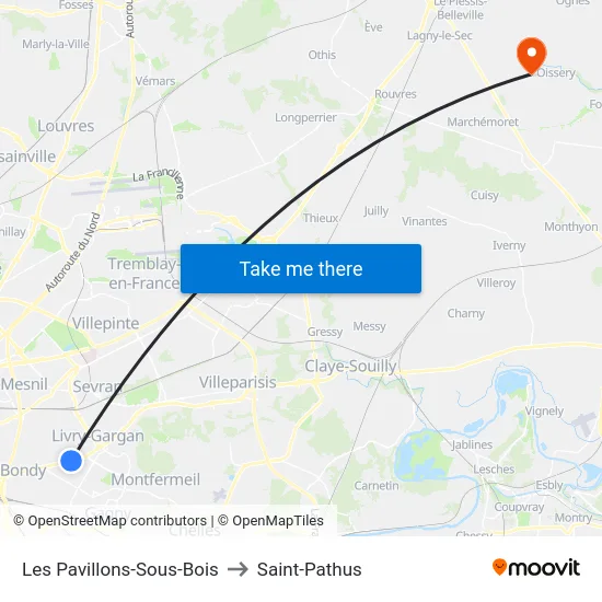 Les Pavillons-Sous-Bois to Saint-Pathus map