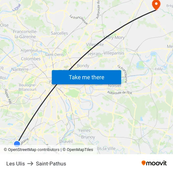 Les Ulis to Saint-Pathus map