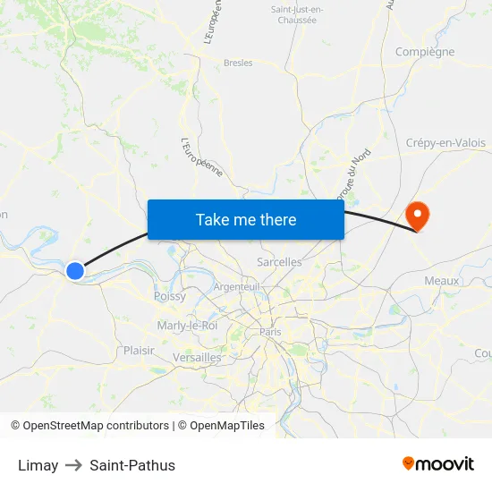Limay to Saint-Pathus map