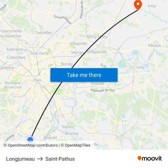 Longjumeau to Saint-Pathus map