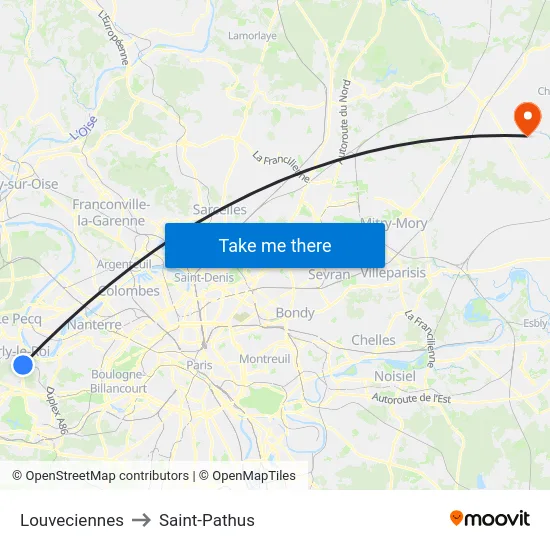 Louveciennes to Saint-Pathus map