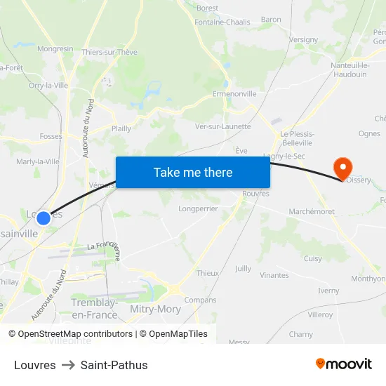 Louvres to Saint-Pathus map