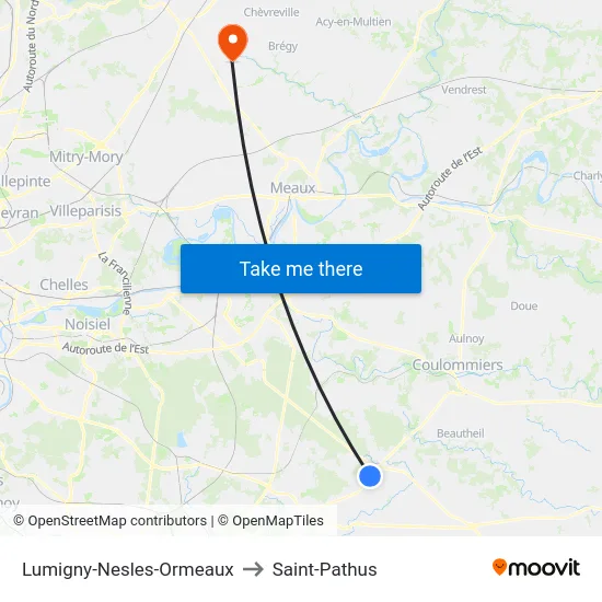 Lumigny-Nesles-Ormeaux to Saint-Pathus map