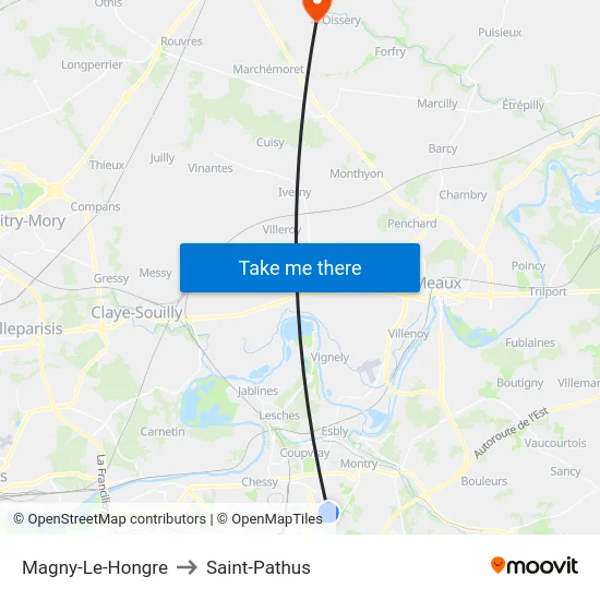 Magny-Le-Hongre to Saint-Pathus map
