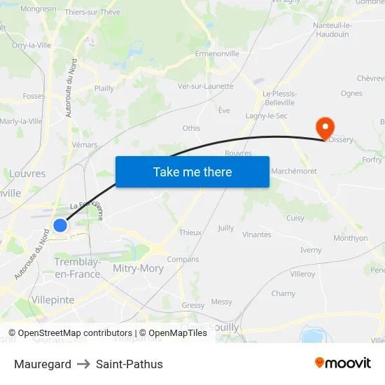 Mauregard to Saint-Pathus map