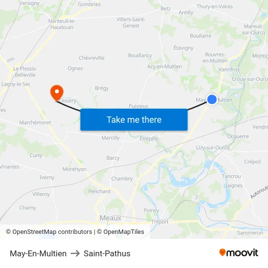 May-En-Multien to Saint-Pathus map