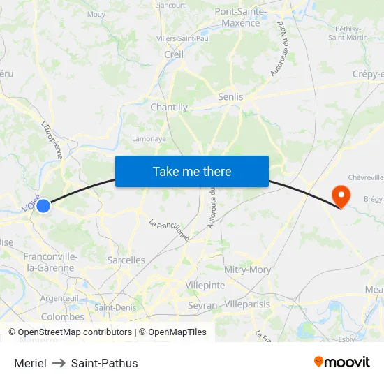 Meriel to Saint-Pathus map