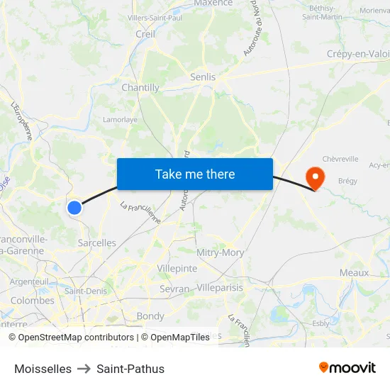 Moisselles to Saint-Pathus map