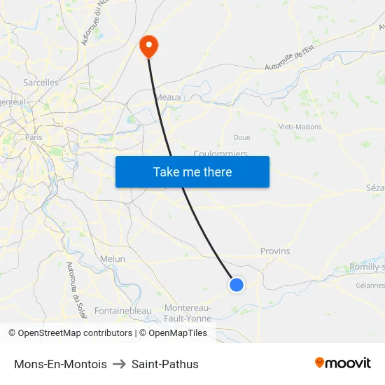 Mons-En-Montois to Saint-Pathus map