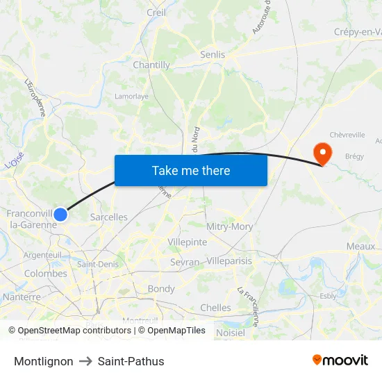 Montlignon to Saint-Pathus map