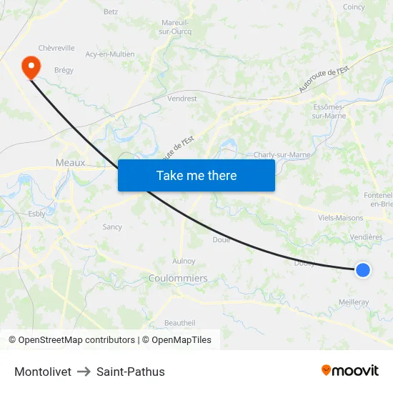 Montolivet to Saint-Pathus map