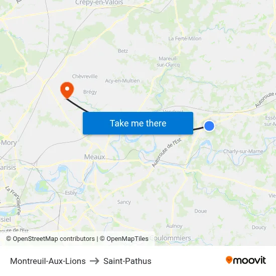 Montreuil-Aux-Lions to Saint-Pathus map