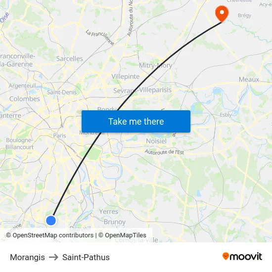 Morangis to Saint-Pathus map