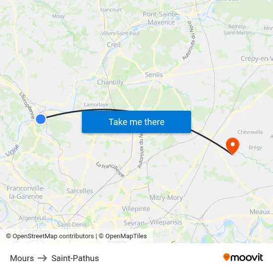 Mours to Saint-Pathus map