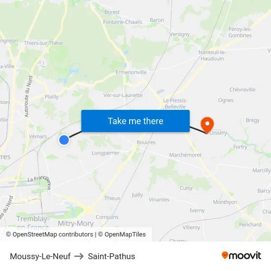 Moussy-Le-Neuf to Saint-Pathus map