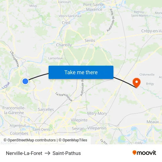 Nerville-La-Foret to Saint-Pathus map